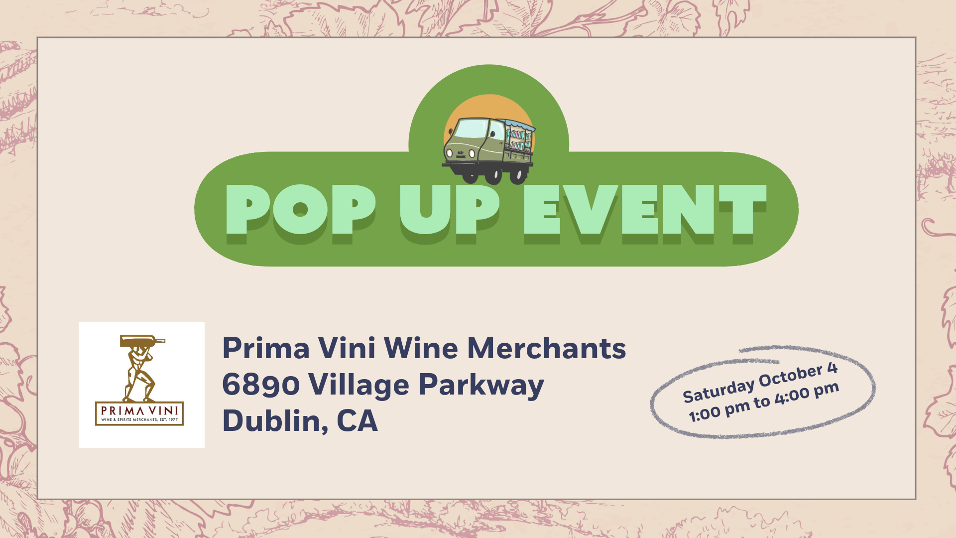 Pop Up Event Prim Vini Dublin CA 10 4 2025