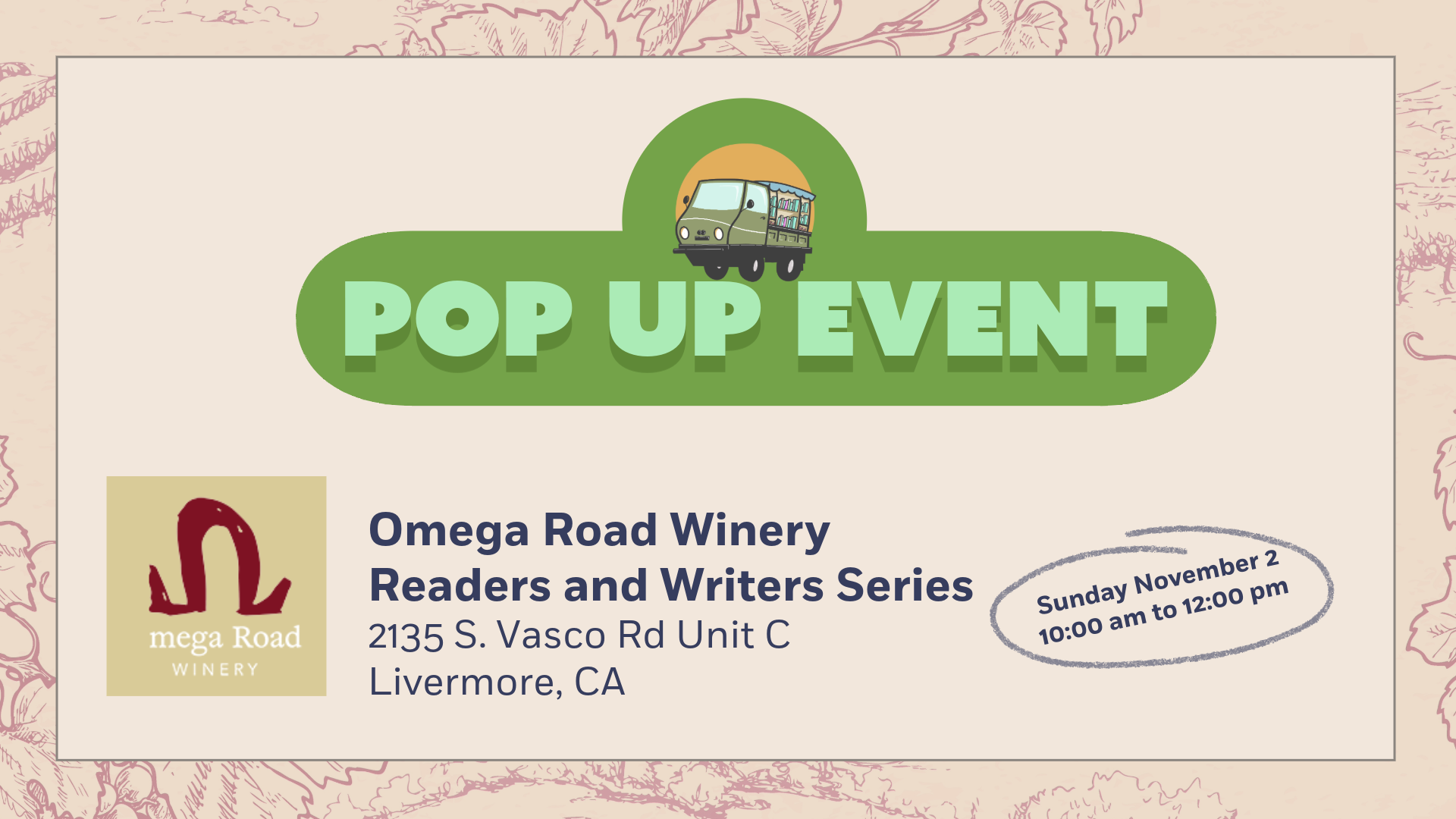 Omega Road Winery Readers and Writers Sunday 11/2/25